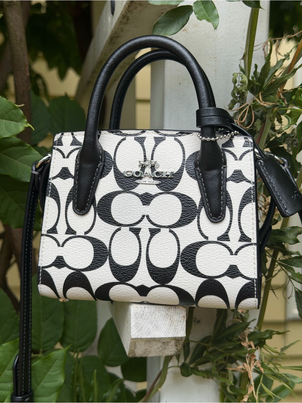 Coach Black & White Andrea Signature Canvas Mini Carryall